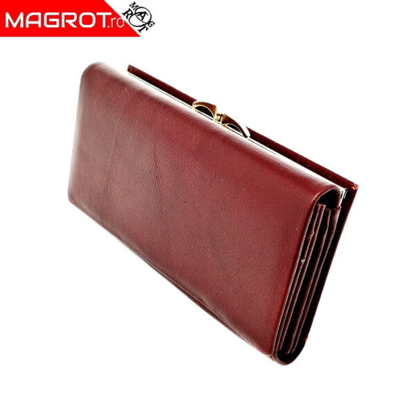 Portofel damă Hassion, elegant și practic, din piele naturală visinie