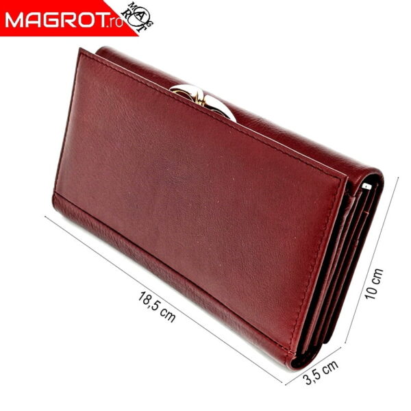 Portofel damă Hassion, elegant și practic, din piele naturală visinie