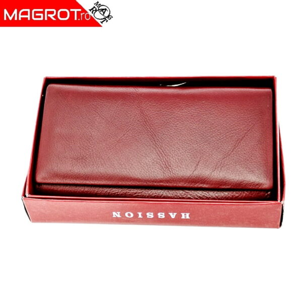 Portofel damă Hassion, elegant și practic, din piele naturală visinie