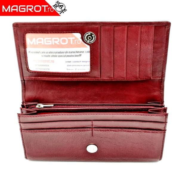 Portofel damă Hassion, elegant și practic, din piele naturală visinie