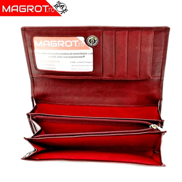 Portofel damă Hassion, elegant și practic, din piele naturală visinie
