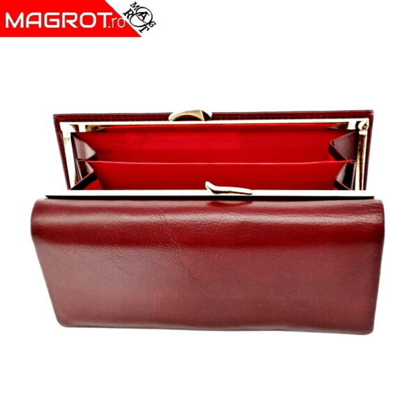Portofel damă Hassion, elegant și practic, din piele naturală visinie