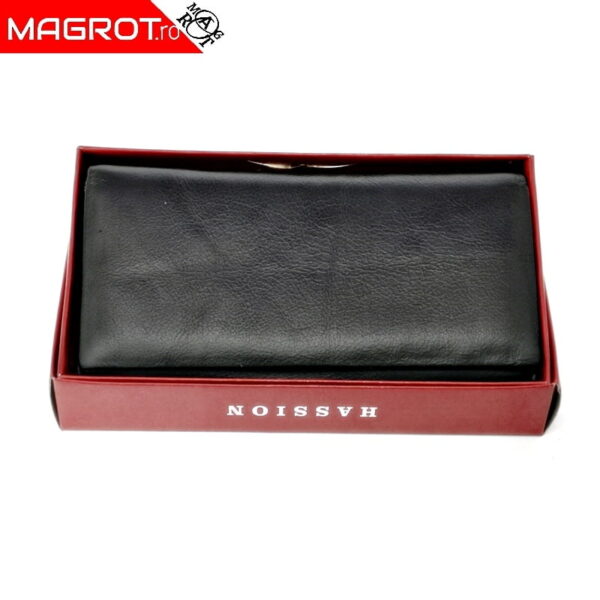 Portofel dama din piele naturala A-03 negru, original Hassion - Magrot 13766