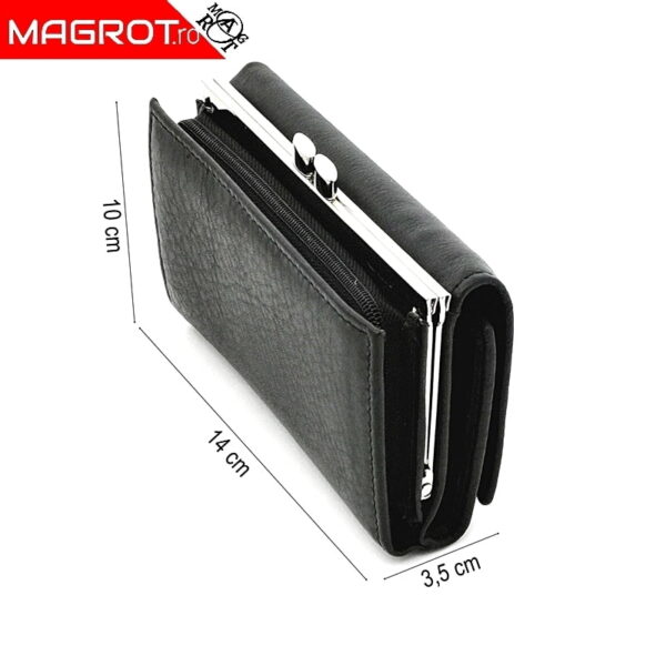 Portofel mic de dama din piele naturala, magrot Hassion, 2155, negru