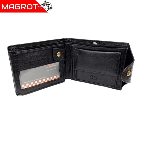 Portofel barbatesc,Shidai, 539 negru, inchidere cu capsa, buzunar exterior