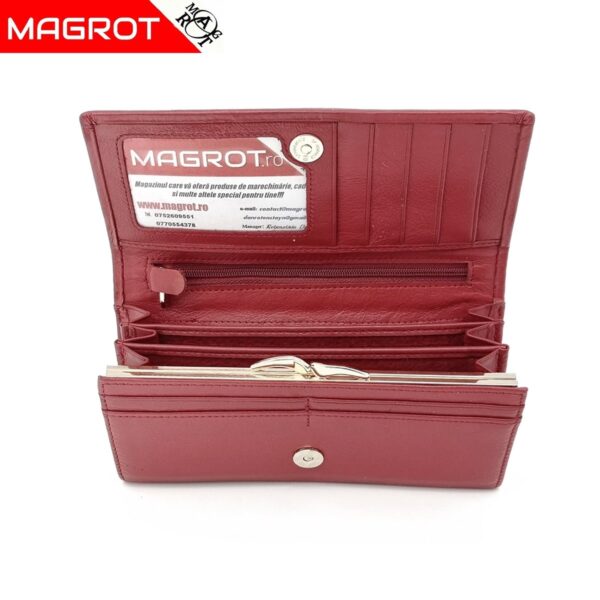 Portofel de dama, din piele naturala, rosu, Hassion A01 Red, Magrot