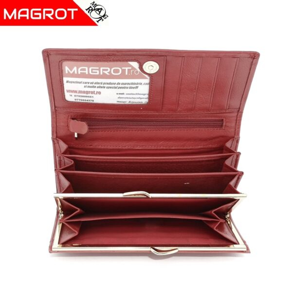 Portofel de dama, din piele naturala, rosu, Hassion A01 Red, Magrot