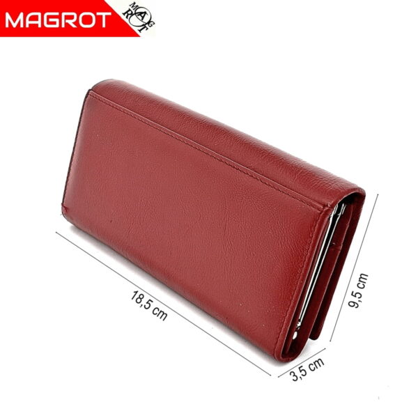 Portofel de dama, din piele naturala, rosu, Hassion A01 Red, Magrot