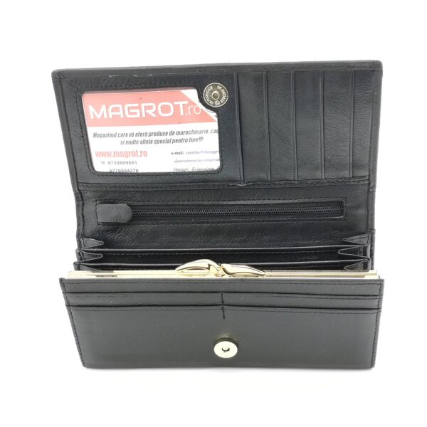 Portofel de dama, din piele naturala, negru, Hassion A01 Black, Magrot