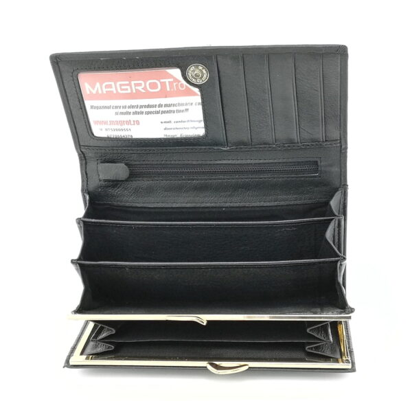 Portofel de dama, din piele naturala, negru, Hassion A01 Black, Magrot