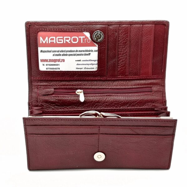 Portofel de dama, din piele naturala, visiniu, Hassion A01 purpleish-red