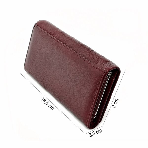 Portofel de dama, din piele naturala, visiniu, Hassion A01 purpleish-red