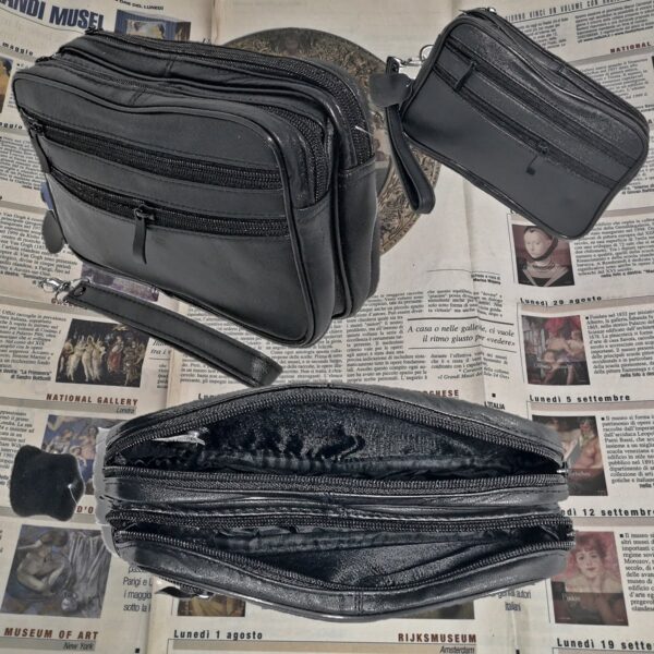 Borsetă Bărbați Neagră din Piele Naturală Netedă,14 x 22 cm, de mana, magrot 8666